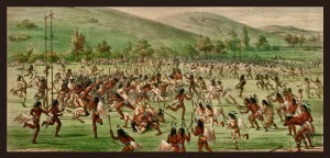 Red skins verses white skins- in a panting by George Catlin.