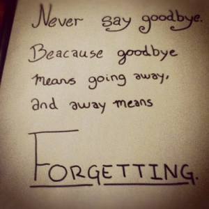 ... say goodbye because goodbye means going away and away means forgetting