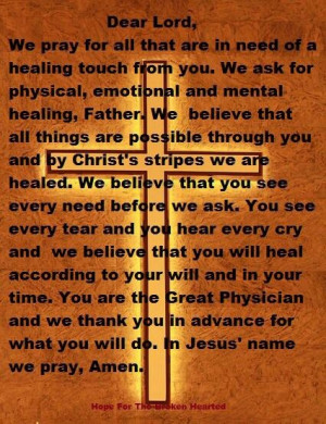 Healing Prayer- take a moment and pray for all those who are sick. I ...
