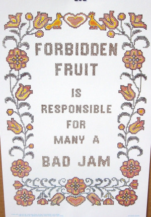 Vtg 1976 'Forbidden Fruit...Bad Jam' Poster Hippie Love.