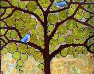 Tree of Life Art Print Twilight Circles Birds Blue by blendastudio