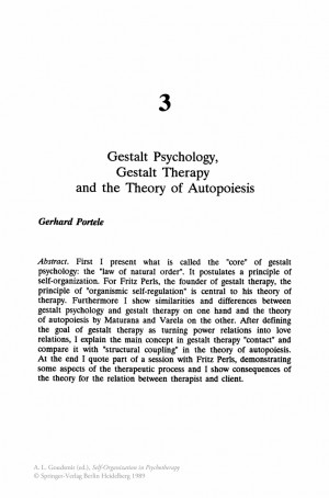 Gestalt Psychology, Gestalt Therapy and the Theory of Autopoiesis