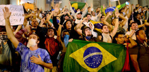 Brazilian people protesting against corruption and poor public ...