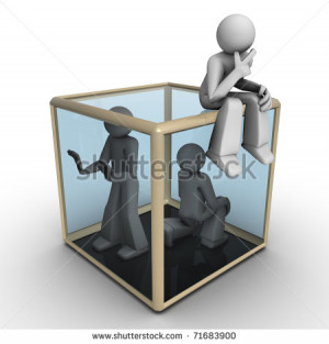 Three Dimensional People - Thinking Outside the Box - stock photo