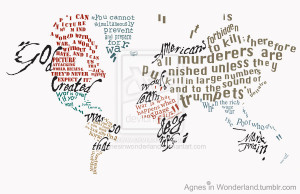 ... map the type makes up a map of the world using different quotes from