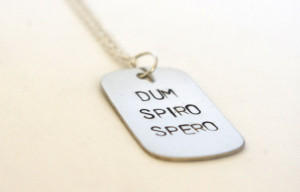 Latin Quote Necklace - Hand Stamped Metal - Dum Spiro Spero
