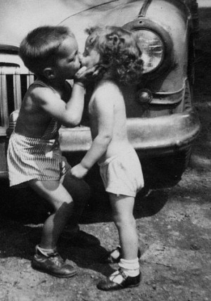 Vintage Photo Of Kids Kissing