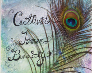 ... made Quote Collage Art Cultivate Inner Beauty with Peacock Feather