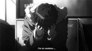 alone, anime, b&w, black and white, crying, depression, gif, haruhi ...