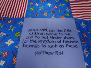 Bible Verses Embroidered on a Small Child's Quilt by underHisword