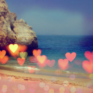beach, beach heart, beautiful, blue, bokeh, candle, color, cute, heart ...