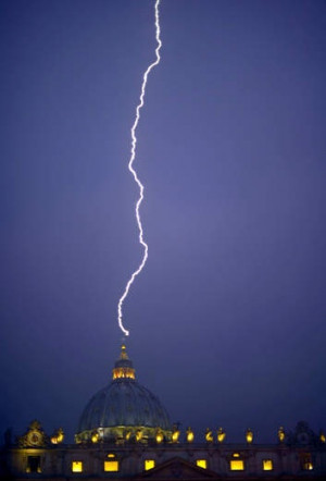 message from above? ... lightning strikes St Peter's dome at the ...