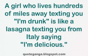 Most hilarious quotes on Girl texting you I am drunk is like a lasagna ...