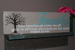 Family wooden sign with tree and quote, unique customizable home decor