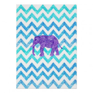 Purple Paisley Elephant Girly Teal Glitter Chevron Poster