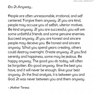 Mother Teresa Quotes Do It Anyway Framed Mother teresa do it anyway
