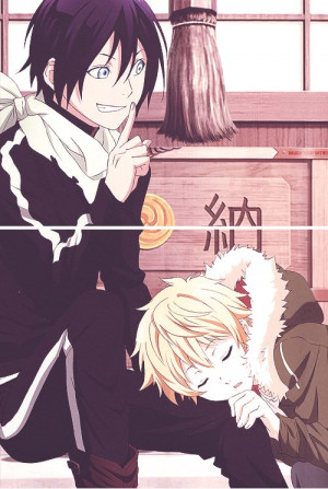Noragami ~~ He's just so happy to have his beloved shinki curled up ...