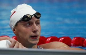 Katie Ledecky of the U.S. looks after competing in the women's 400m ...