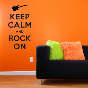keep calm and rock on wall quote decal with guitar this decal