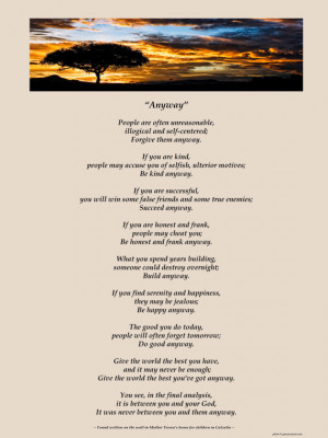 Poster of Mother Teresa's Anyway Poem - Available Sizes (8x10) (11x14 ...
