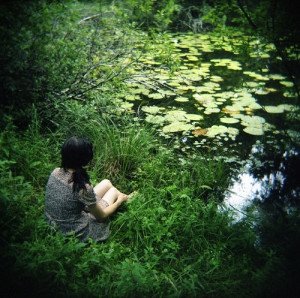down by the water, girl, green, nature, solitude, swamp, water