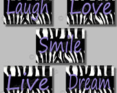 Purple Zebra Print Quote Smile Dream Live Love Laugh Art Girl Room Wal ...