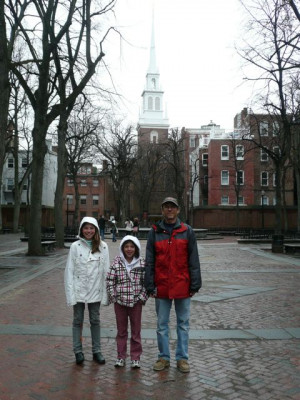 Girls and Hubby - Old North Church, Boston