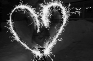 black and white, dark, fireworks, heart, love
