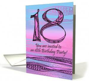 18th Birthday Invitation, doodles and patterns card (944105)