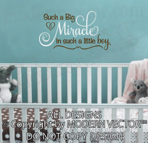 Details about BIG MIRACLE in a LITTLE BOY Quote Vinyl Wall Decal Words ...