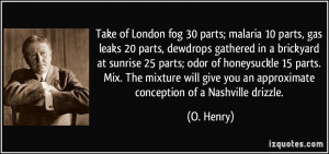 Take of London fog 30 parts; malaria 10 parts, gas leaks 20 parts ...