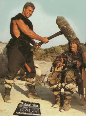 ... Thorsen and Arnold Schwarzenegger on the set of Conan The Barbarian