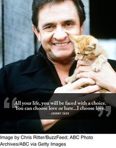 Men with cats. Choose love. said Johnny Cash with ginger cat.