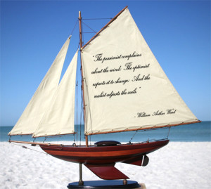 Wooden Model Sailboats w/Quotations on Sails