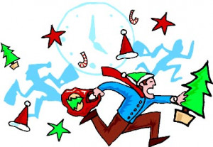 Christmas quotes about the Christmas Rush and Stress. Man running with