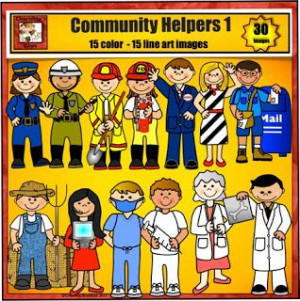 Community Helpers clip art set - police officers, fire fighters, mail ...