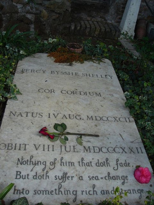 Grave of Percy Shelley with quote from Shakespeare's 