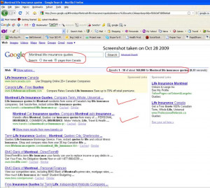 ... for “Montreal Life insurance quotes” on Google.ca: Example 1