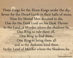 ... One Ring to rule them all, One Ring to find them,One Ring to bring