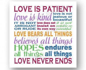 Love is Patient Love is Kind Corinthians Bible Verse Art Print - 8x8