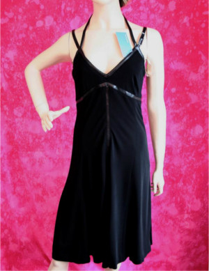 Designer Karen Millen Black Strappy Leather Trim Evening Dress Size 10