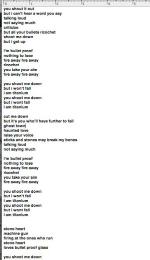 The lyrics for the song Titanium by Sia. I love this song- her voice ...