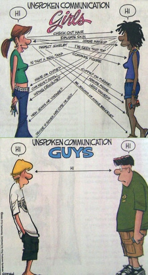 Very Funny Girl Guy Unspoken Communication Cartoon Picture Image