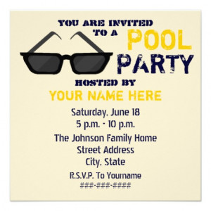 Pool Party Invitation - Black Sunglasses