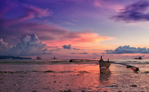 ... beach boat evening sunset sky clouds beaches watercraft sea wallpaper
