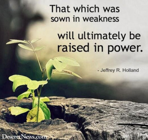 Sewn in weakness, raised in power. -Jeffrey R. Holland