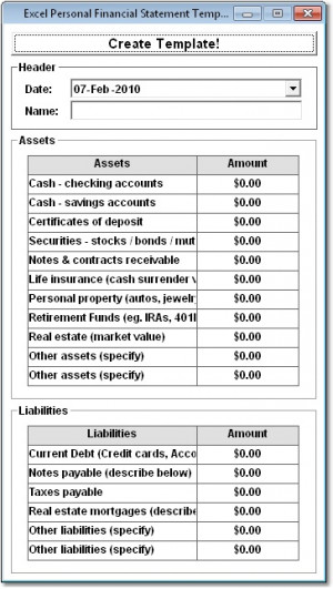 Personal Net Worth Statement Template Excel