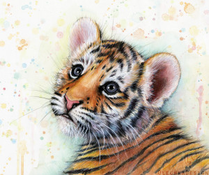 Tiger Cub Watercolor | Baby Animals by Olechka01