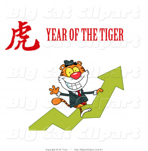 ... Cat Clipart of a Successful Business Tiger Riding up on on a Profit