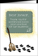 Thank You, School Janitor, Broom Sweeping Up Student Footprints card ...
